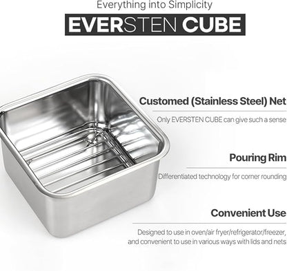 CuBE Large 2PCS Set 1500ml 1050ml Stainless Steel Food Storage Containers With Lids and a Net Kitchen Appliances Dishwasher Safe Premium South Korea