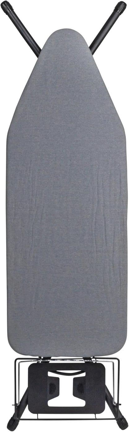 Household Essentials Wide Mega Ironing Board 4-Leg, Steel Top Pressing Station, Matte Black Frame, Grey Cover