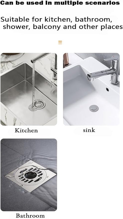 Drain Hair Catcher, Silicone Bathtub Drain Protector 2 PCS (Gray/Black, Square)