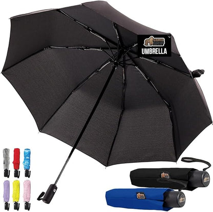 GORILLA GRIP Strong Stick Umbrella for Rain, Compact Travel One-Click Automatic Open Close, Lightweight Portable US Designed Reinforced Fiberglass Ribs, Wind Resistant Easy Collapse Black Navy 2 Pack