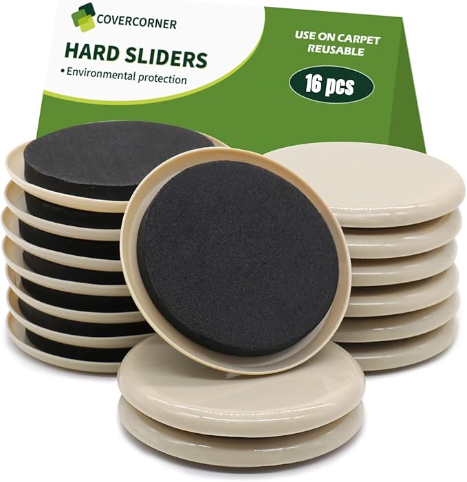 Furniture Sliders for Carpet 16PCS - 3 1/2 inch Sliders for Moving Furniture – Appliance Slider for for Carpet