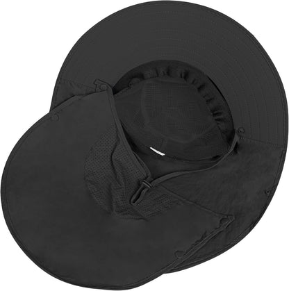 Rosoz Sun Hat for Men Women with Neck Flap,Wide Brim UPF50+ Fishing Hat with Detachable Face Cover Outdoor Sun Protection Hat