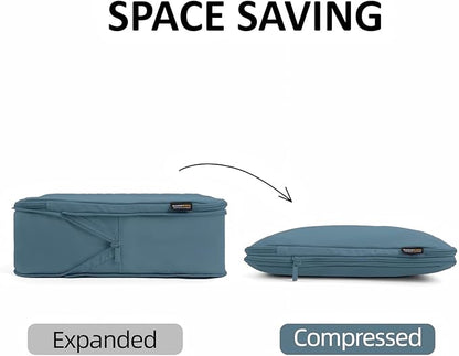 4 Piece Compression Packing Cubes for Suitcases and Backpack, Lightweight Travel Organizers (Gray Blue)