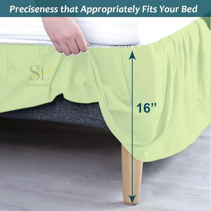 Shreem Linen Ruffled Bed Skirt with Split Corners, Gathered Style, 100% Microfiber, 16-Inch Drop, Dust Ruffle Bedskirt with Platform, Full-XXL, Sage