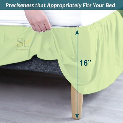 Shreem Linen Ruffled Bed Skirt with Split Corners, Gathered Style, 100% Microfiber, 16-Inch Drop, Dust Ruffle Bedskirt with Platform, Full-XXL, Sage