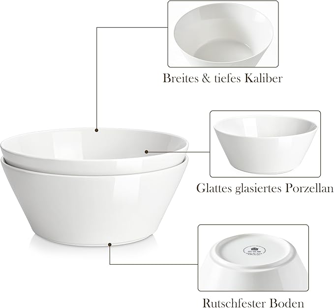MALACASA Serving Bowls, 105 OZ Large Salad Bowls Set of 2, Porcelain White Bowls for Kitchen, Large Bowl for Salad, Soup, Pho and Fruit, Ceramic Serving Bowls for Party, Microwave Safe, Series Regular