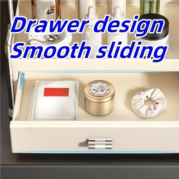 2-Tier Metal Spice Rack Desktop Storage Rack with Drawers Multifunctional Organizer Cosmetic Box for Bathroom Kitchen Beautiful