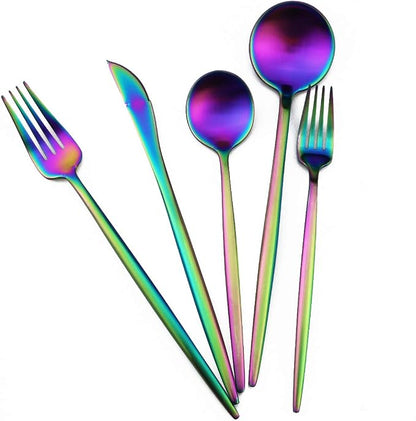 Matte Rainbow Silverware, Gugrida 5-Piece 18/10 Stainless Steel Flatware Set