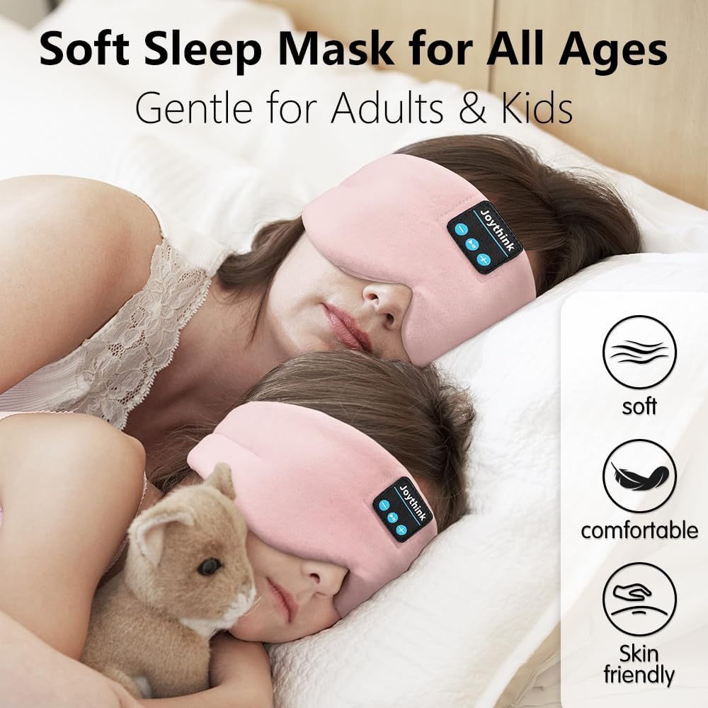 Joythink Sleep Headphones Bluetooth Sleep Mask Silk Kids Children Headband Earphones Bluetooth Eye Mask for Sleeping On Side Blackout Soft Sleep Earphones Music Eye Cover