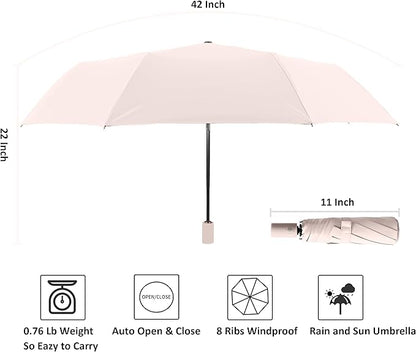 BAODINI Small UV Protection Travel Umbrella Compact for Rain and Sun UPF 50+ 41 inch Portable Umbrella for Women and Men