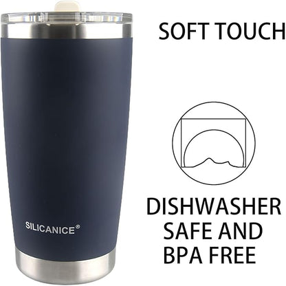 Soft Blue 100% Leak Proof 20 oz Tumbler with Straw And Lid Stainless Steel Vacuum Insulated Durable Travel Coffee Mugs Cups,Dishwasher Safe,Outside,Friends,Easy To Carry,Cold Iced For 30 Hours