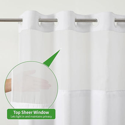 Stall No Hooks Needed White Shower Curtain with Snap-in Fabric Liner Set,Linen Textured Hotel Luxury Decor Farmhouse Shower Curtains for Bathroom,Waterproof & Washable,54Wx80H