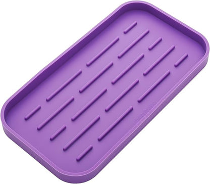 Silicone Kitchen Sink Organizer Tray for Multiple Usage,Eco-Friendly Sponges Holder for Kitchen Bathroom Counter or Sink,Dish Soap Dispenser,Scrubber,Bottle,Cup (Purple, 10"×5.3")