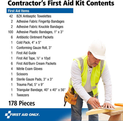 First Aid Only 9302-25M 25-Person Contractor's First Aid Kit for Home Renovation, Job Sites, and Construction Vehicles, 178 Pieces