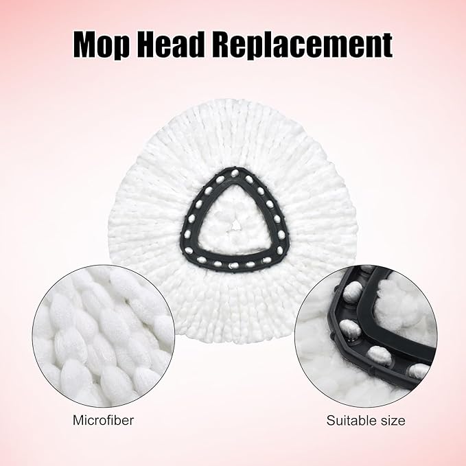 Spin Mop Heads Replacements for O Ceda EasyWring 1-Tank System, 4-Section Stainless Steel Mop Handle, 2 Microfiber Mop Head Refills, 1 Base and 1 Scrub Brush Combo Set for Floor Cleaning
