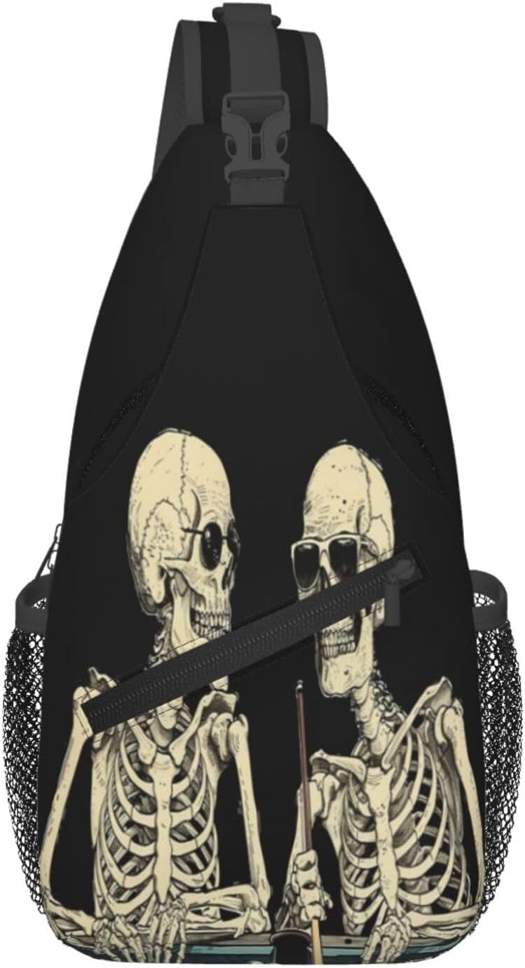 SUPLUCHOM Sling Bag Funny Skeleton Hiking Daypack Crossbody Shoulder Backpack Travel Chest Pack for Men Women