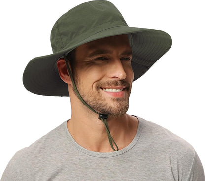 Rosoz Sun Hat for Men Women Boonie Bucket Hat Wide Brim Breathable Cooling Fishing Hats Safari Beach Garden UV Protection