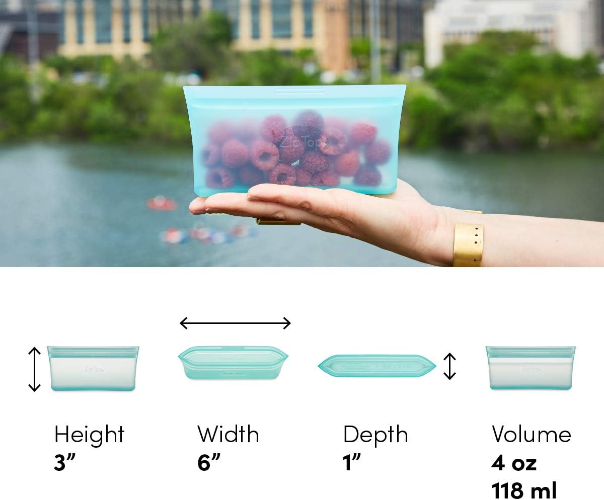 Zip Top Reusable Food Storage Bags | Snack Bag [Frost] | Silicone Meal Prep Container | Microwave, Dishwasher and Freezer Safe | Made in the USA