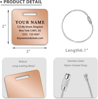 Personalized Luggage Tags for Suitcases (2/4/6/8 Pack) - Custom Engraved Metal Travel Tag, Customizable Pattern/Name/Text for Bags Backpacks Suitcases