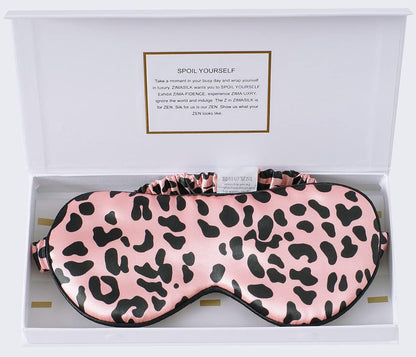 ZIMASILK Adjustable 100% 22 Momme Mulberry Silk Sleep Mask for Sleeping, Filled with Premium Mulberry Silk, Softest & Breathable Eye Sleeping Mask (Leopard - Black Pink)