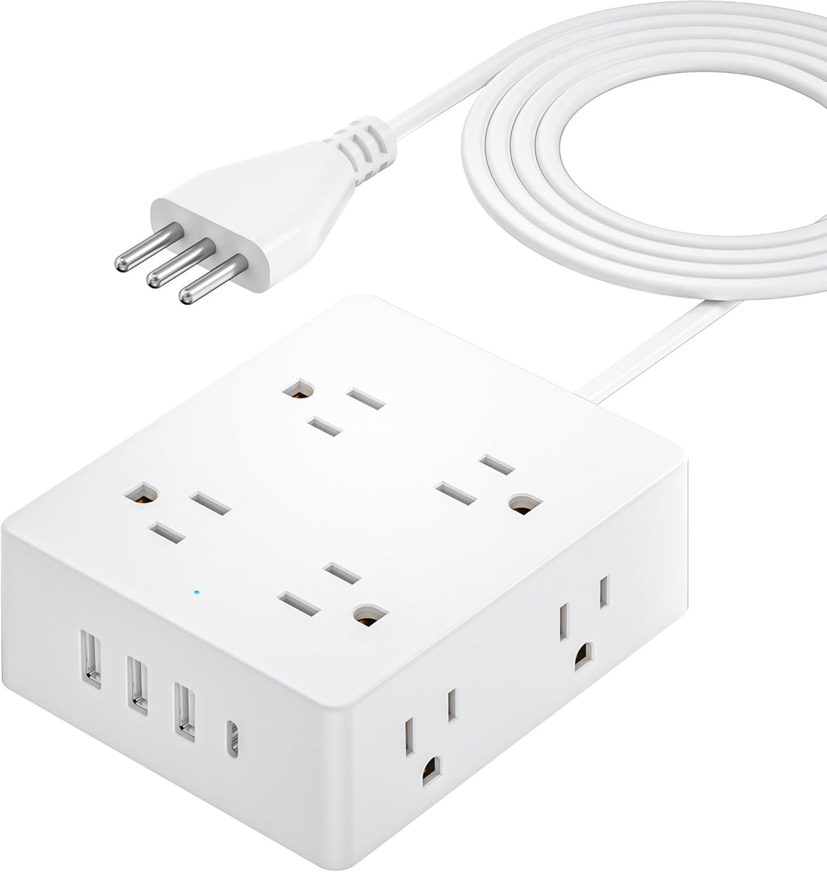 Italy Travel Plug Adapter, Olcorife US to Italy Type L Plug Adapter, International Power Strip with 8 Outlets and 4 USB(1 USB-C), 5 FT Cord for Italy Chile Ethiopia Libya