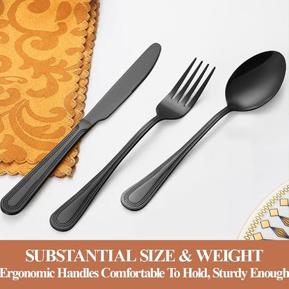 20 Pcs Black Silverware Set for 4, Food Grade Stainless Steel Flatware Set