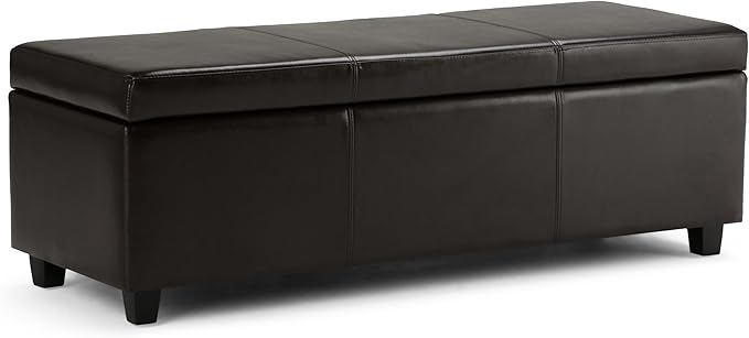 SIMPLIHOME Avalon 48 inch Wide Contemporary Rectangle Storage Ottoman Bench in Tanners Brown Vegan Faux Leather, Assembled, For the Living Room, Entryway and Family Room