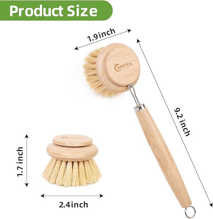 Bamboo Dish Brush - Bamboo Dish Scrubber,Sustainable & Biodegradable, Dish Scrub Brush for Cleaning Kitchen Utensils(Soft Bristles)