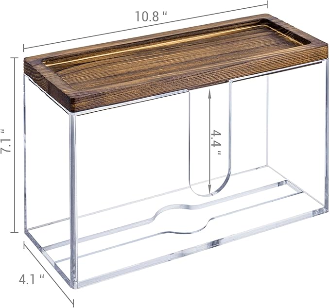MyGift Deluxe Modern Metal Folded Commercial Paper Towel Holder with Rustic Burnt Solid Wood Tray Lid, Wall Mounted Trifold Multifold Z Fold Disposable Napkin Dispenser (Acrylic & Burnt Wood)
