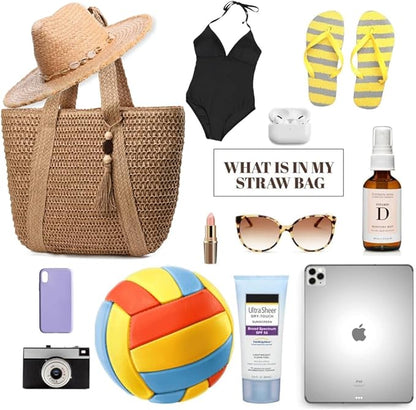 Straw Beach Bags for Women Woven Beach Tote Bag Casual Boho Large Shoulder Handbags Purse for Vacation Holiday