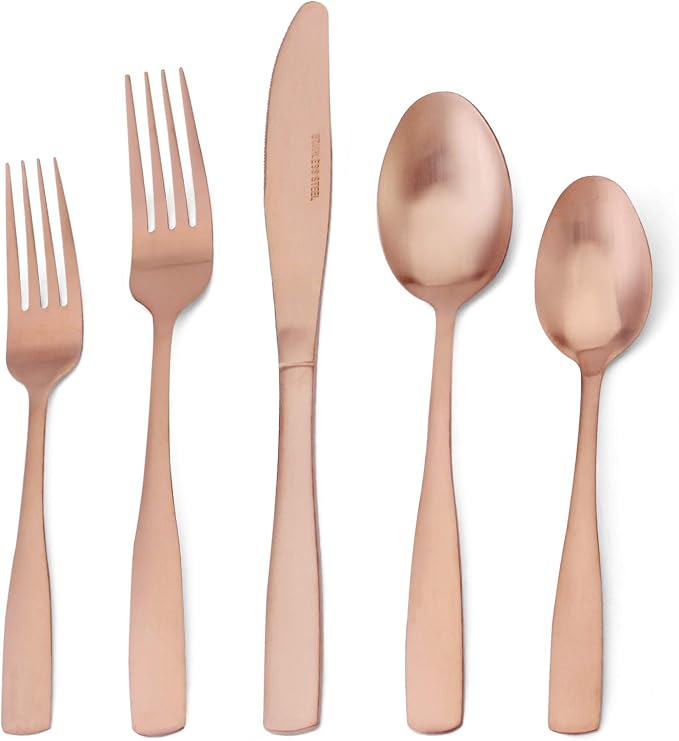 Matte Rose Gold Silverware Set, 20-Piece Stainless Steel Flatware set,
