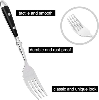 Silverware Set For 12 with Two Rivets, Vintage 60-Piece Everyday Flatware Set with Black Bakelite Handle, Stainless Steel Cutlery Set, Dishwasher Safe, Knives Spoons and Forks Set