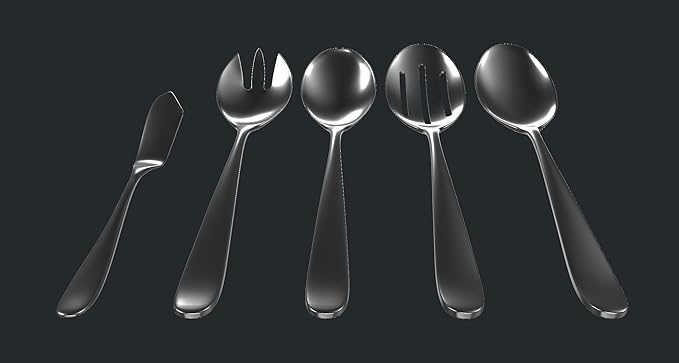 Matte Serving Set, 18/10 Stainless Steel Satin Flatware, Modern Brushed Finish Cutlery, Dishwasher Safe & Durable, Built to Last (10-Piece Serving Set, Fidenza)