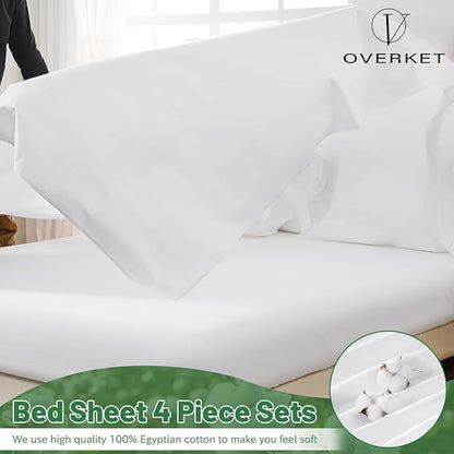 100% Egyptian Cotton Sheets Cal King Sheet Set 1000 Thread Count Sateen Weave Soft Breathable 16-Inch Deep Pocket 4PCS（California King,White）