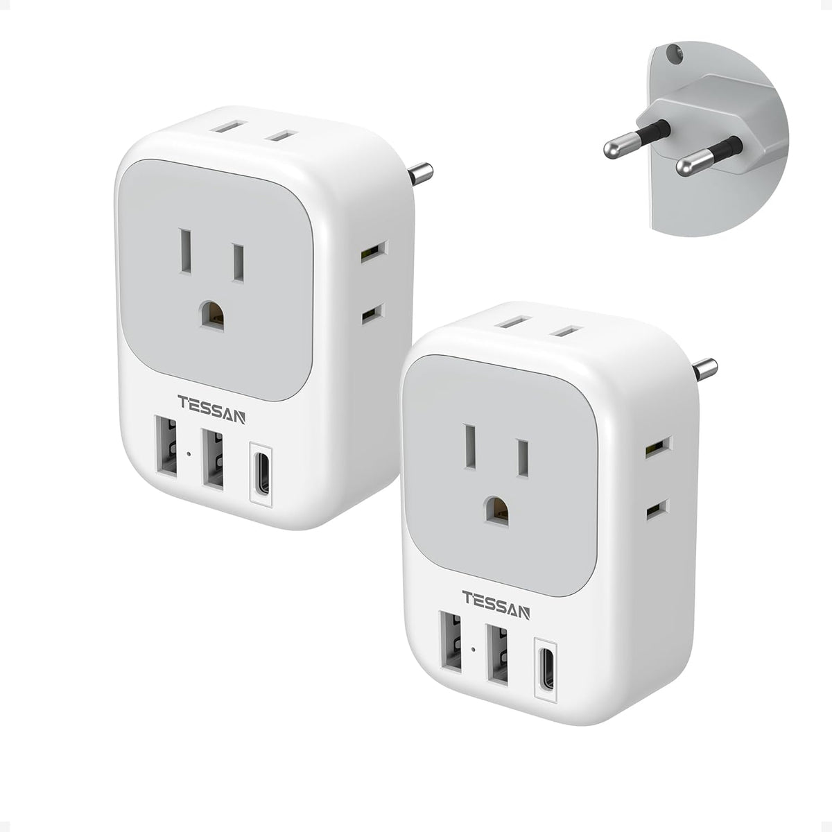 2 Pack European Plug Adapter USB C, TESSAN US to Europe Adapter 4 Outlets 3 USB Charger, Type C International Power Adaptor to Italy Spain France Portugal Iceland Germany, Europe Travel Essentials