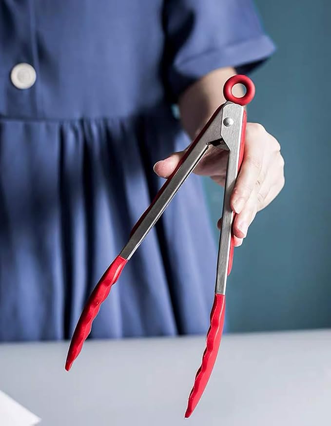 9" Silicone Kitchen Tongs with Silicon tips, Set of 3 (Red Blue Green)
