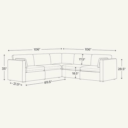 CHITA Oversized Modular Sectional Sofa Set, FSC Certified Extra Large 5 Seat V Shaped Cloud Couch for Living Room, 106 inch Width, 4 Seater and 1 Middle Corner, Moss Green