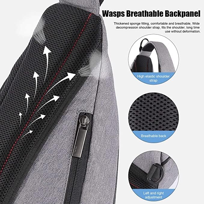 mixi Sling Bag Men Backpack Unisex One Shoulder Bag Hiking Travel Backpack Crossbody with USB Port for Men Women Versatile Casual Daypack-17 inch,Gery