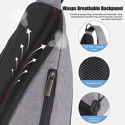 mixi Sling Bag Men Backpack Unisex One Shoulder Bag Hiking Travel Backpack Crossbody with USB Port for Men Women Versatile Casual Daypack-17 inch,Gery