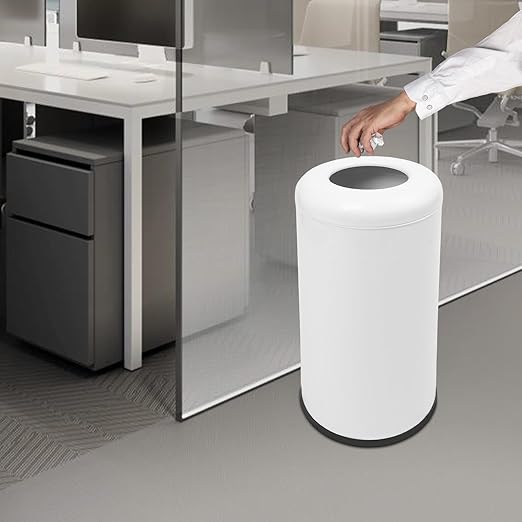 58.6 Liter / 15.48 Gallon Commercial Open Top Trash Can White Stainless Steel Trash Can Outdoor Indoor Garbage Enclosure with Lid Inside Barrel (White)
