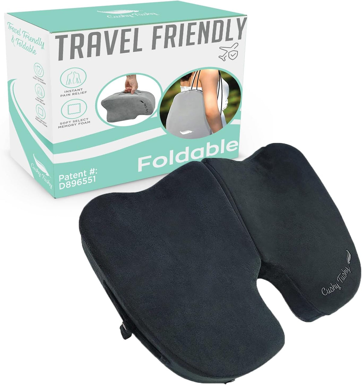Premium Foldable Travel Seat Cushion - for Relief of Lower Back, Sciatic, Butt and Tailbone Pain - for Home & Office Use, Perfect for Travel or Driving - Coccyx Seat Cushion