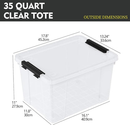4-Pack Plastic Storage Bins with Lid, Latching Stackable Utility Tote, 35 Quart, Clear
