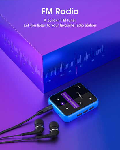 MP3 Player with Bluetooth 5.0 Portable HiFi Lossless Sound MP3 Music Player and FM Radio Recorder E-Book 2.4 inch Screen Maximum Support 128GB（Blue）