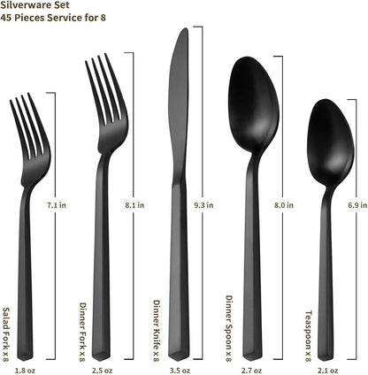 Alata Cube 45-Piece Forged Stainless Steel Flatware Set Cutlery Set