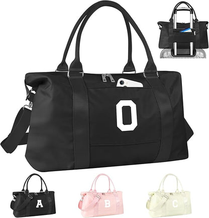 Initial Travel Duffel Bag Sports Gym Bag for Boys Teen Birthday Gifts,Black Personalized Weekender Bag Carry On Tote Bags for Men,Waterproof Overnight Luggage Bag Airplane Travel Essentials(Letter O)