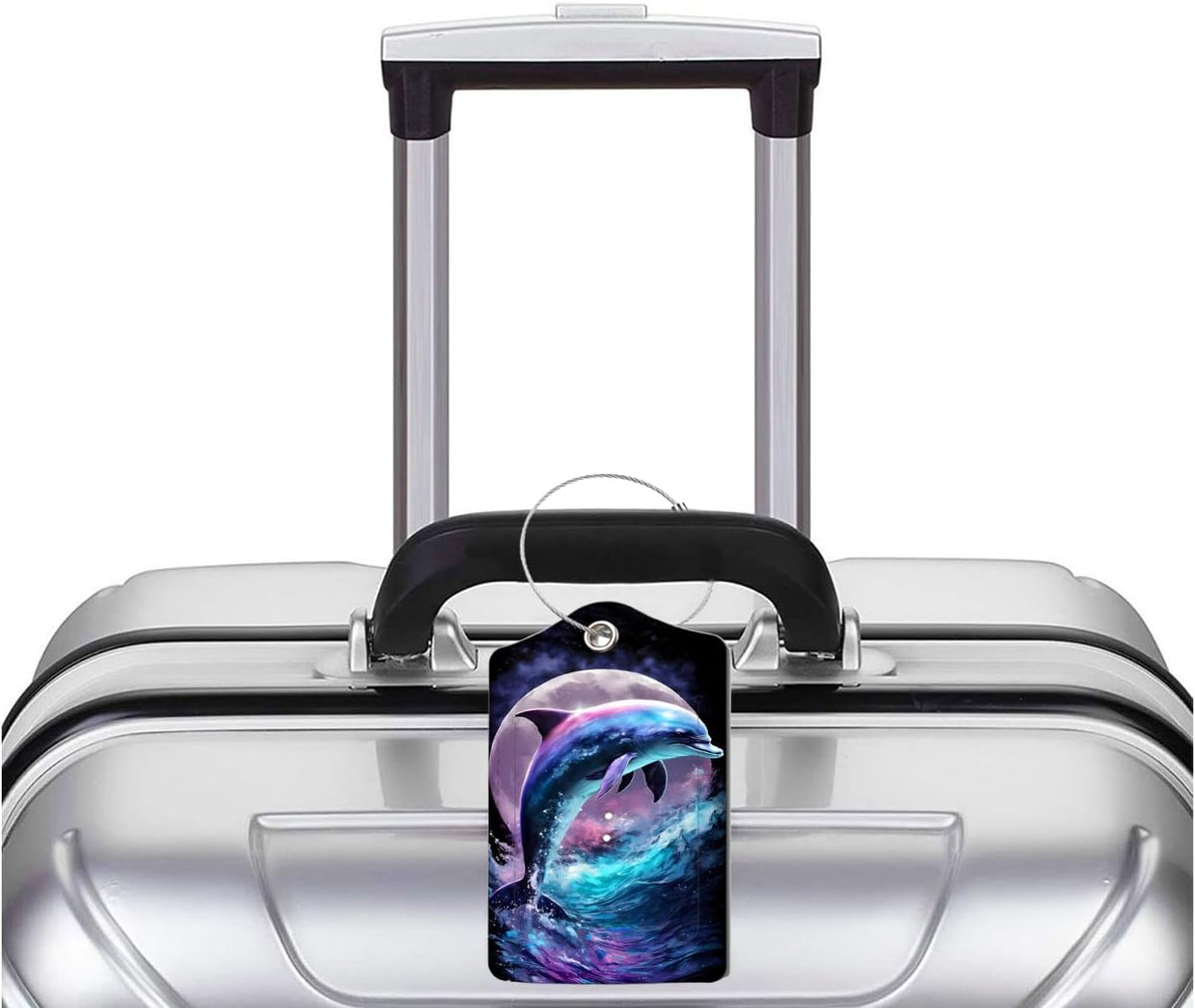 2 Pack Luggage Tag for Suitcase, Cute Unique Leather Bag Tags Identifiers Privacy Cover ID Label with Durable Steel Loop for Women Men Kids Girls Travel，DolphinB
