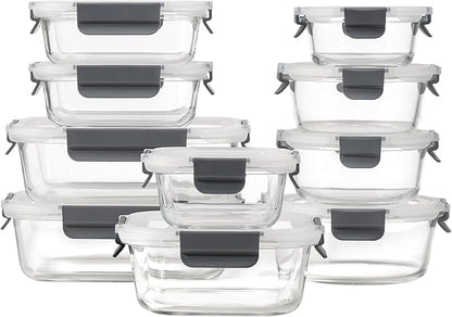 GENICOOK GC [10-Pack] Glass Meal Prep Containers with Lids, Food Storage Containers with Snap Locking Lids, Airtight Lunch Containers, Microwave, Oven, Freezer and Dishwasher