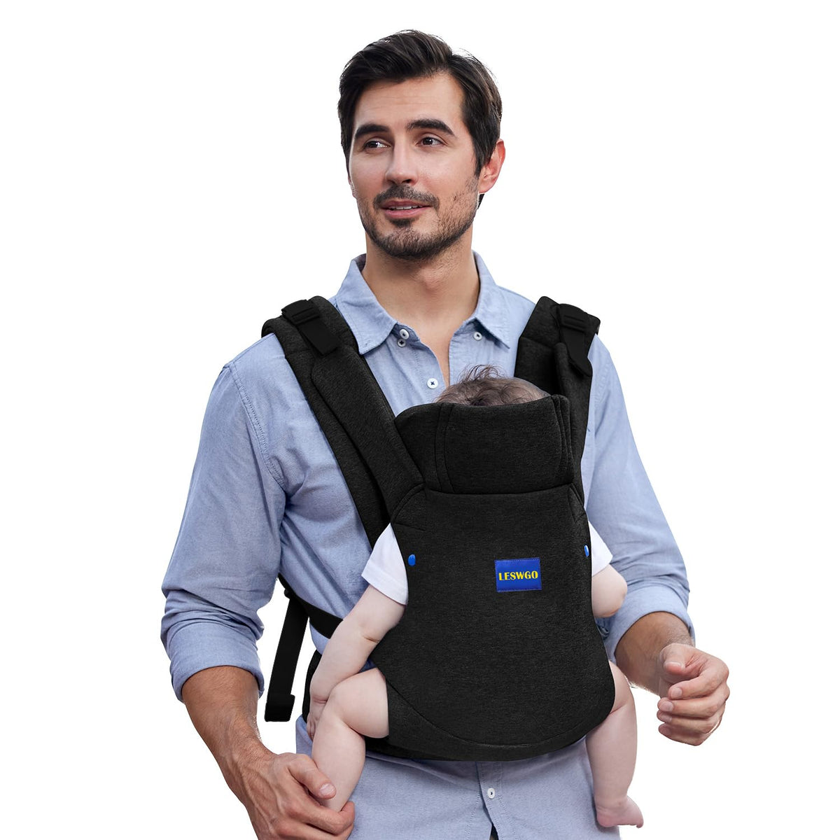 Baby Carrier Newborn to Toddler,Newborn Carrier(7-25lbs) with Head Support, Cozy Baby Wrap Carrier, with Hook&Loop for Easily Adjustable, Soft Fabric (Breathable Black) (All-Black)