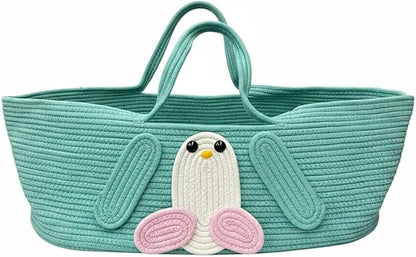 Foldable Woven Basket with Handles, All-in-One Cotton Rope Storage Box for Baby Bassinet, Household Items, Shopping, and Pet Comfort 27.56 × 15.75in