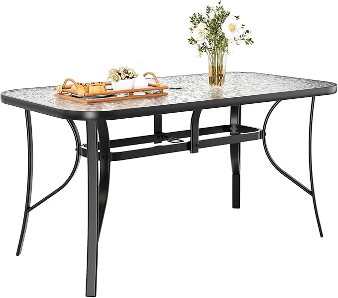 TLSUNNY Patio Outdoor Table W/ 1.69″ Umbrella Hole, Outdoor Metal Furniture